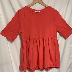 Zenana Outfitters Vibrant Coral Top SZ L Lagenlook Boho 100%Cotton.